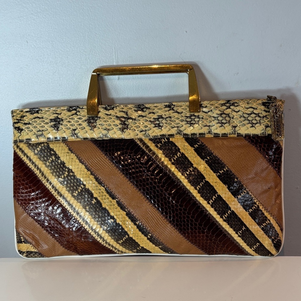Vintage Caprice patchwork leather/snake skin purse with gold tone handle